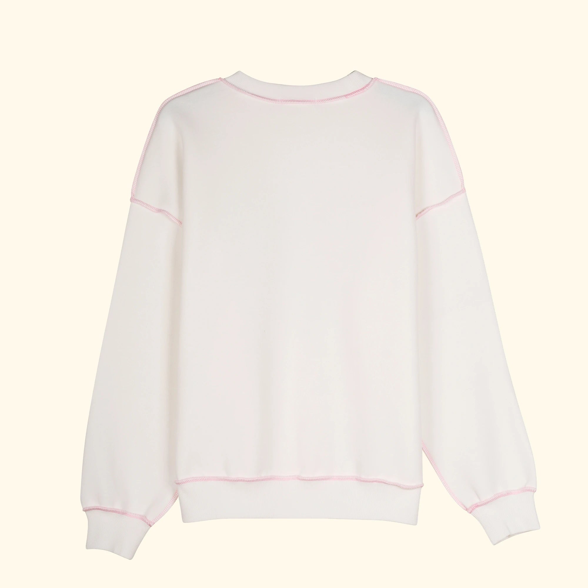 Kadın Beyaz-Pembe Kontrast Dikişli Oversize Salaş Sweatshirt - 5