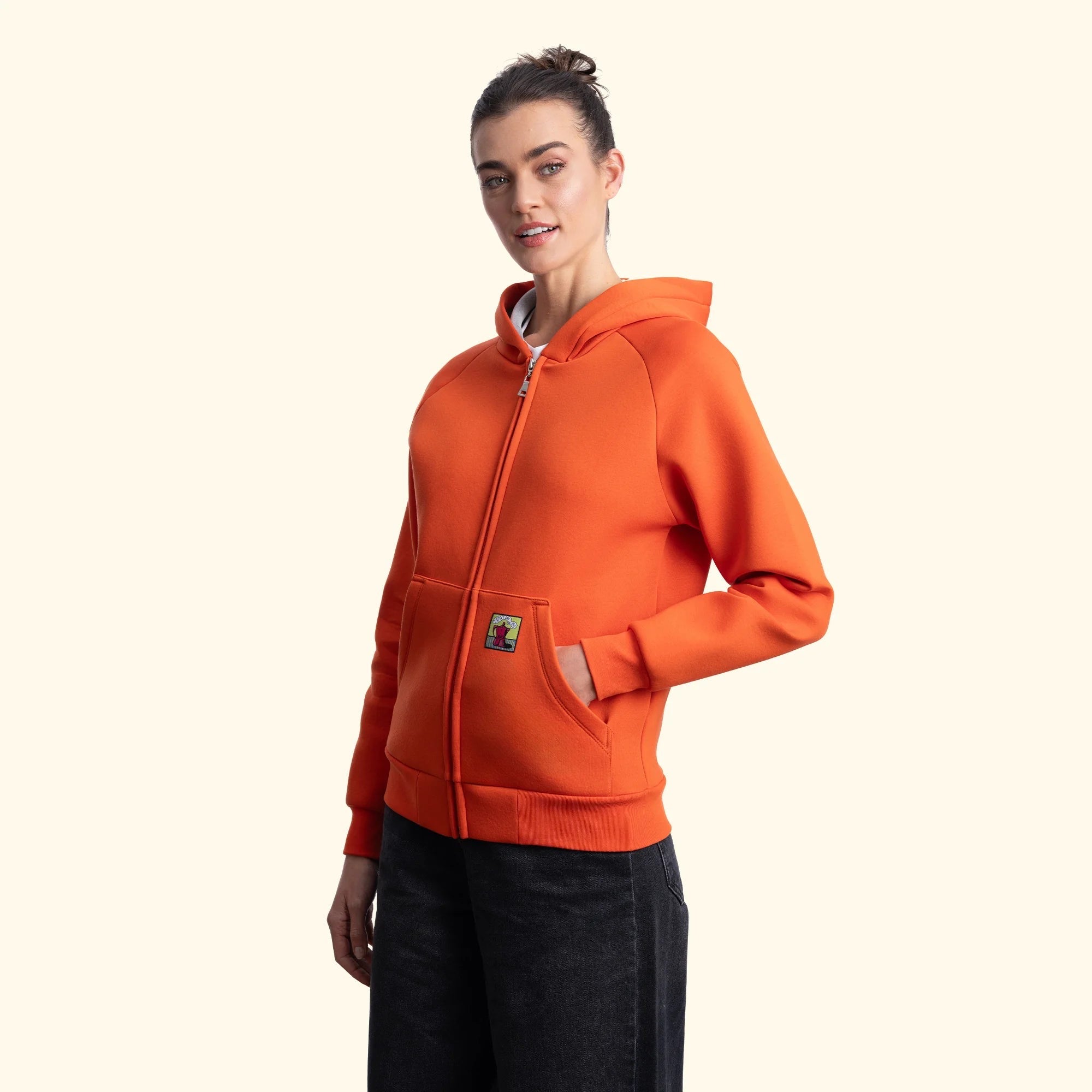Kadın Oranj Su İtici Flok Kapüşonlu Sweatshirt Ceket - 5