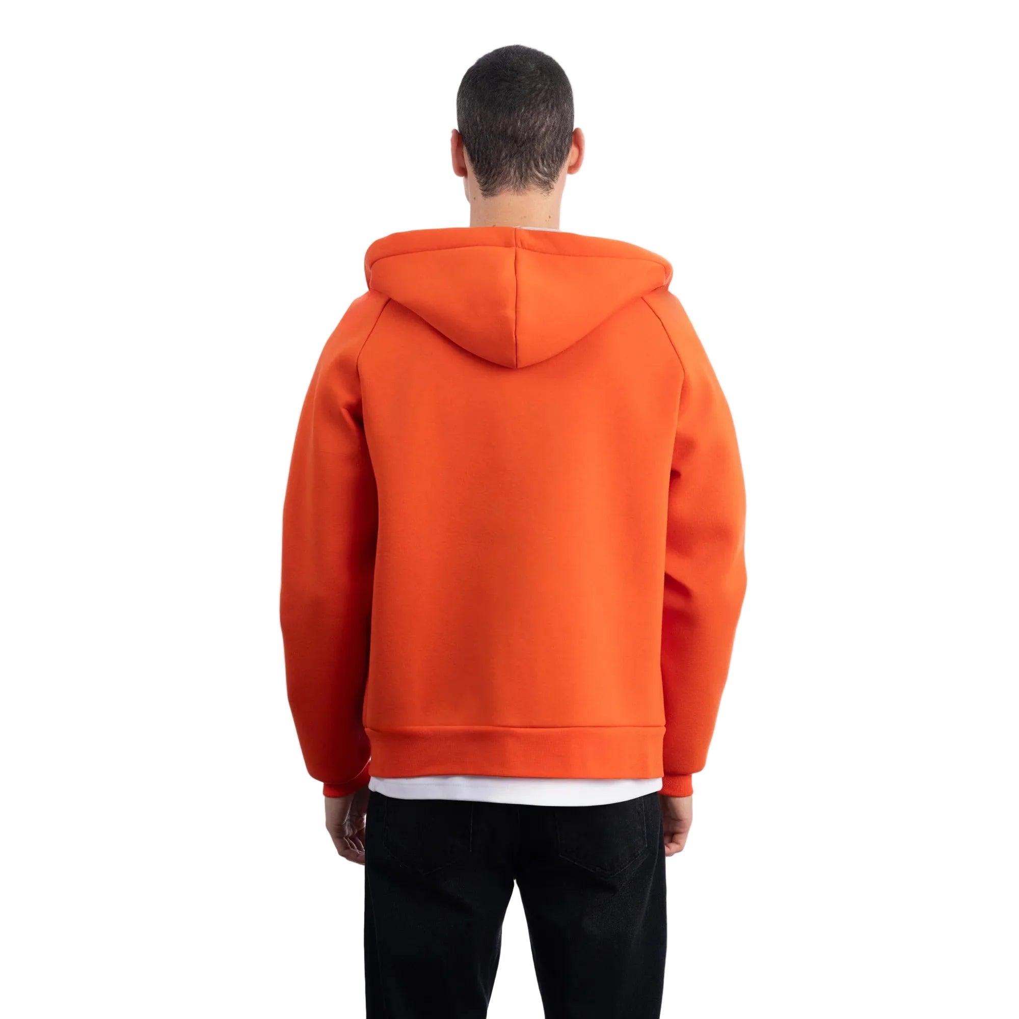 Erkek Oranj Su İtici Kapüşonlu Flok Sweatshirt Ceket - 5