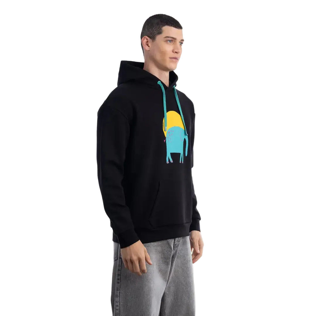 Erkek Siyah Elephant Baskılı Kapüşonlu %100 Pamuk Sweatshirt - 5