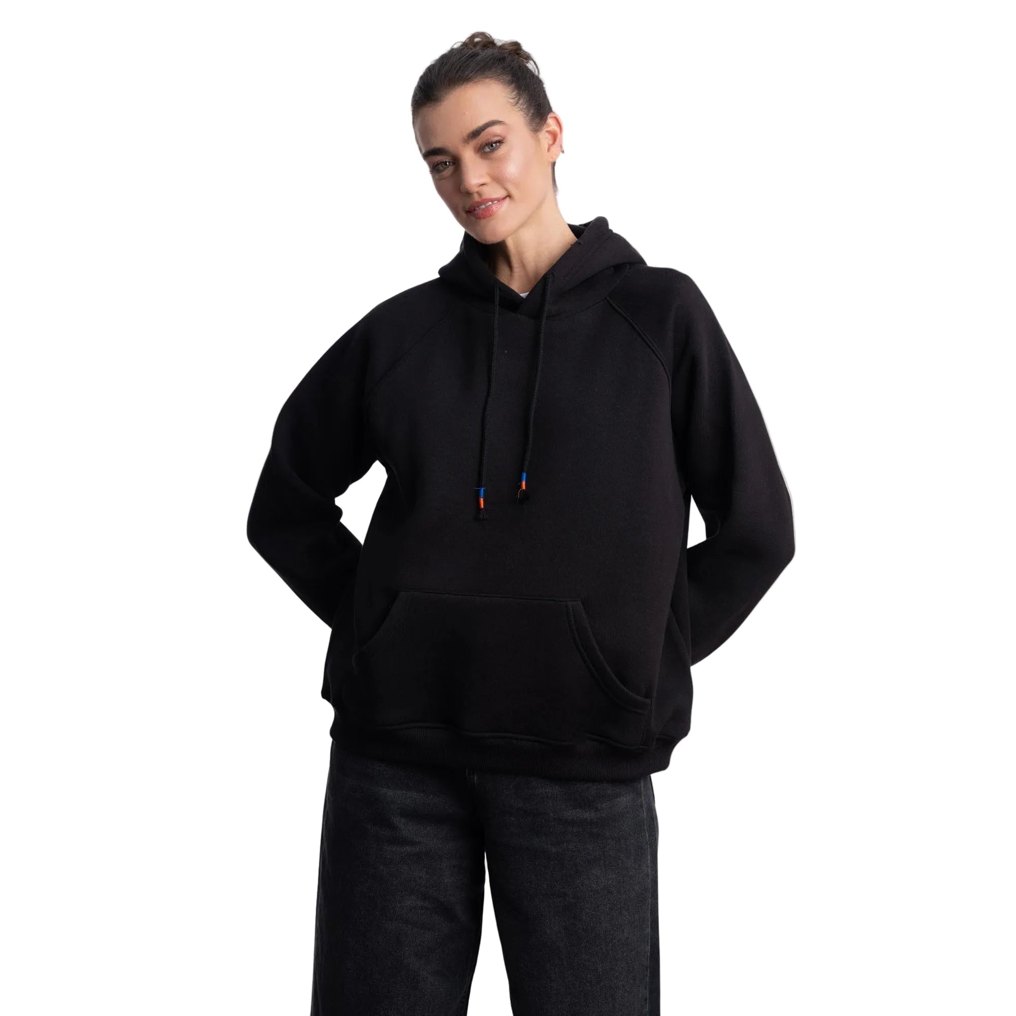 Kadın Siyah Kapüşonlu Salaş Hoodie Sweatshirt - 5