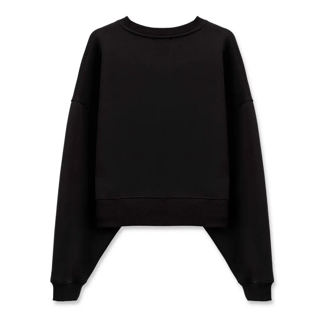 Kadın Siyah Black Nakış Detaylı Crop Oversize Sweatshirt - 5
