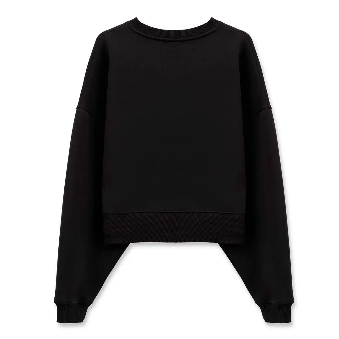 Kadın Siyah Black Nakış Detaylı Crop Oversize Sweatshirt - 5