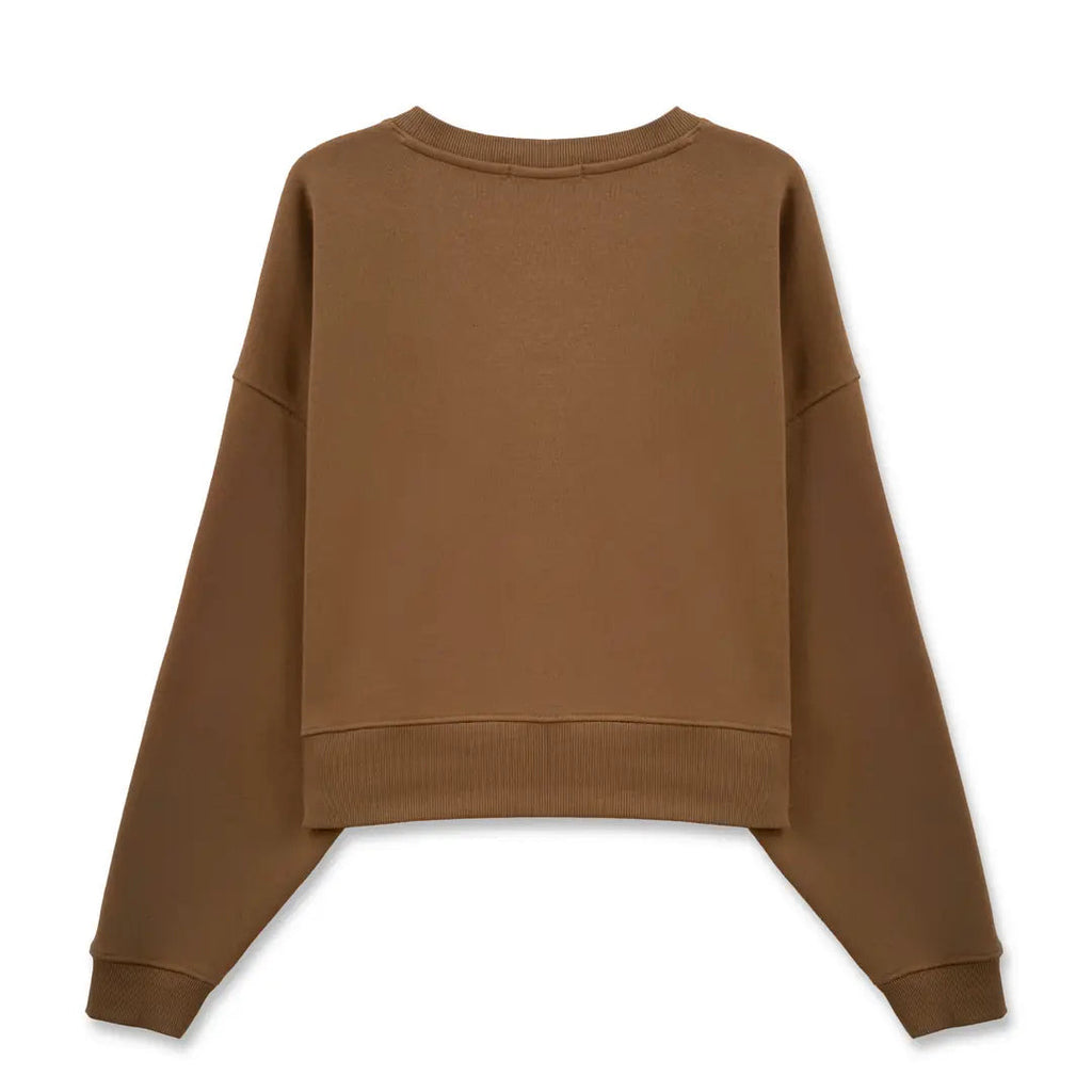 Kadın Kahve Overthinker Nakış Detaylı Crop Oversize Sweatshirt - 5