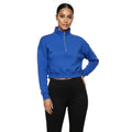 Kadın Saks Yarım Fermuarlı Dik Yaka Crop Sweatshirt