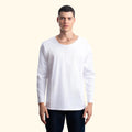 Erkek Beyaz %100 Pamuk Kesik Yaka Basic Regular Fit Sweatshirt