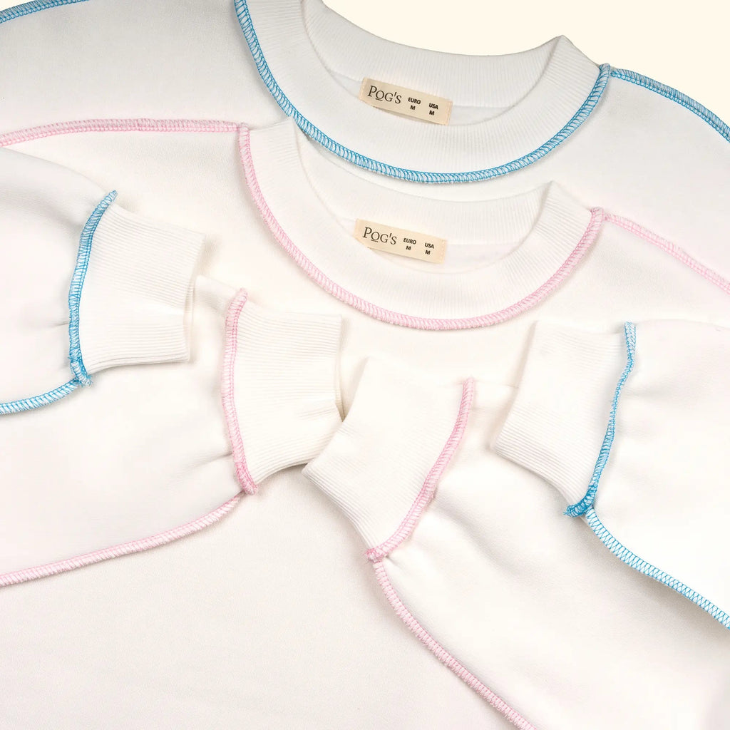 Kadın Beyaz-Mavi Kontrast Dikişli Oversize Salaş Sweatshirt - 7
