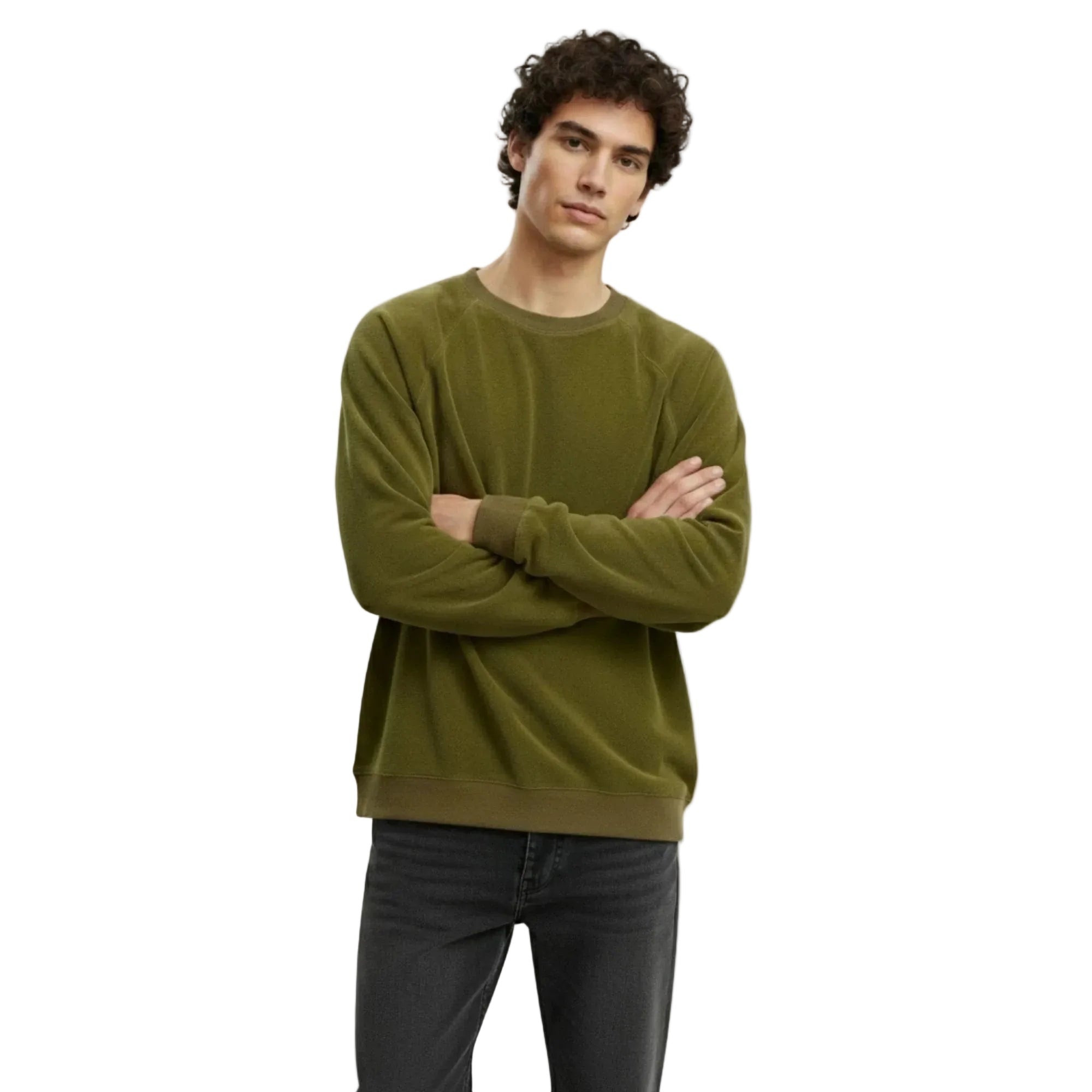 Erkek Yeşil Havlu Kumaş Regular Fit Sweatshirt