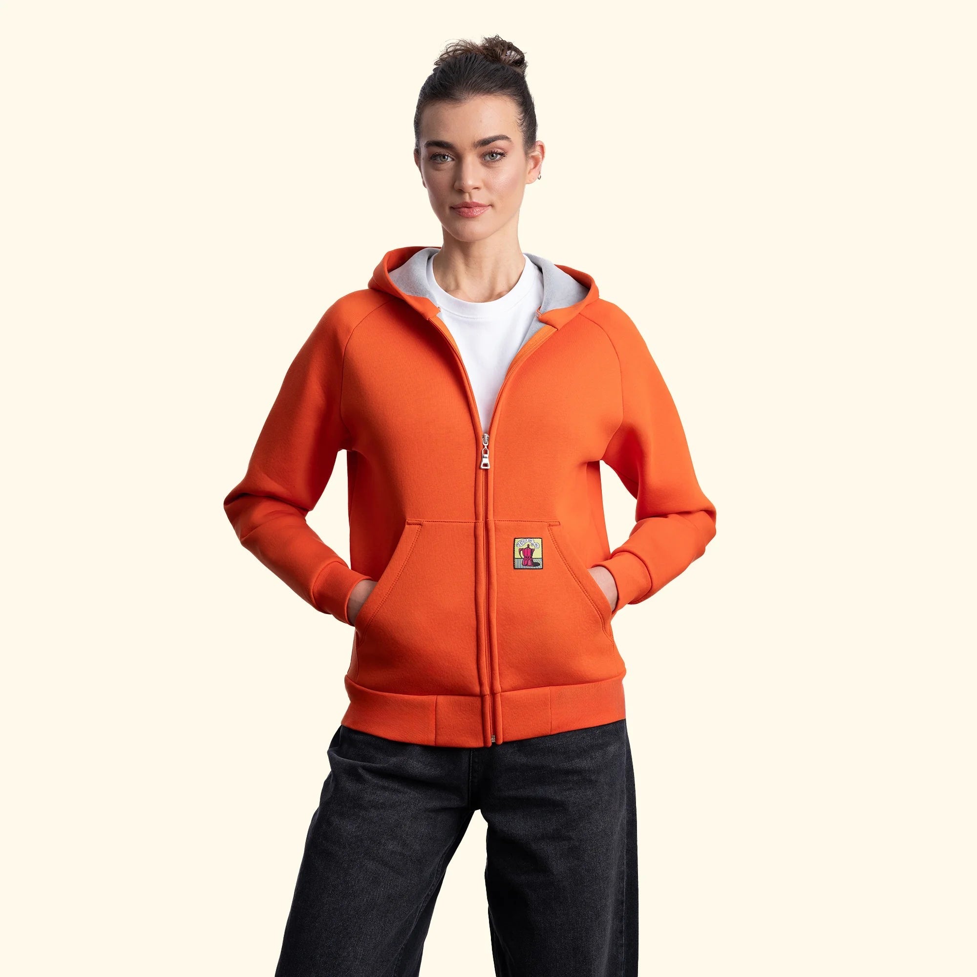Kadın Oranj Su İtici Flok Kapüşonlu Sweatshirt Ceket - 6