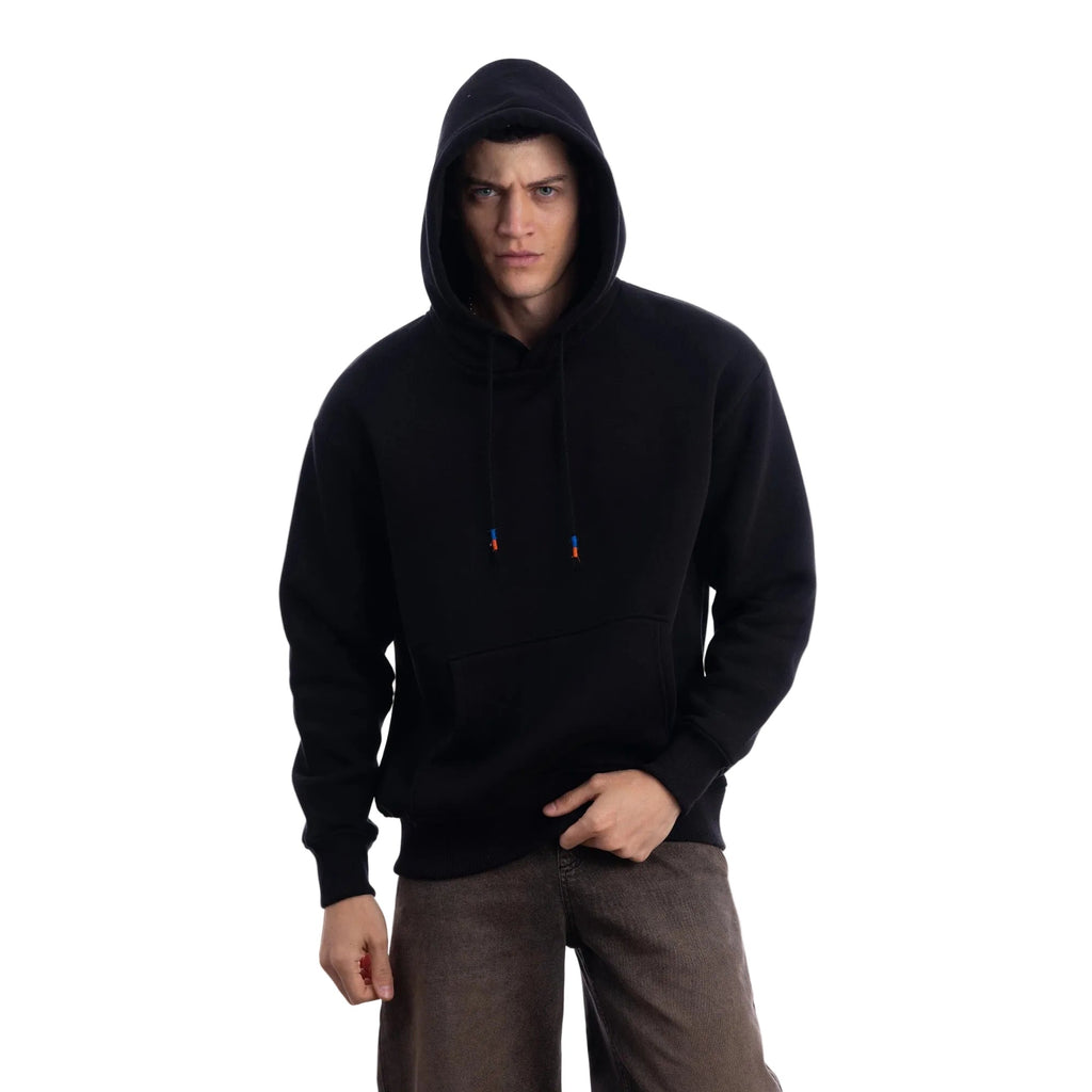 Erkek Siyah Kapüşonlu Kanguru Cepli Basic Sweatshirt Hoodie - 6