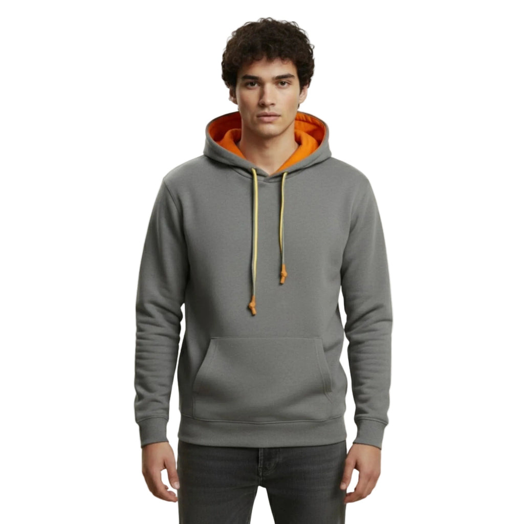 Erkek Gri Kontrast Kapüşonlu Çift Bağcıklı Regular Fit Sweatshirt