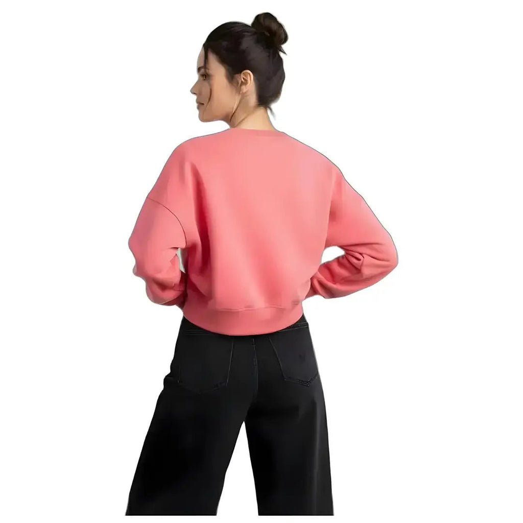 Kadın Pembe Strong Nakış Detaylı Crop Oversize Sweatshirt - 3