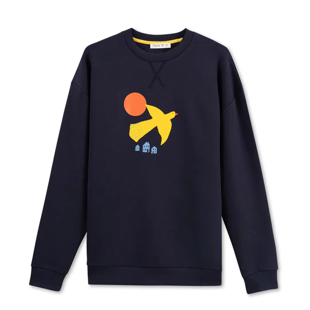 Erkek Lacivert Yellow Bird Baskılı %100 Pamuk Regular Fit Sweatshirt - 6
