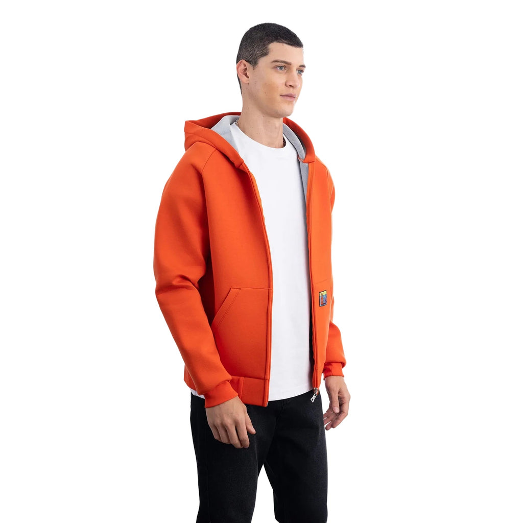 Erkek Oranj Su İtici Kapüşonlu Flok Sweatshirt Ceket - 7