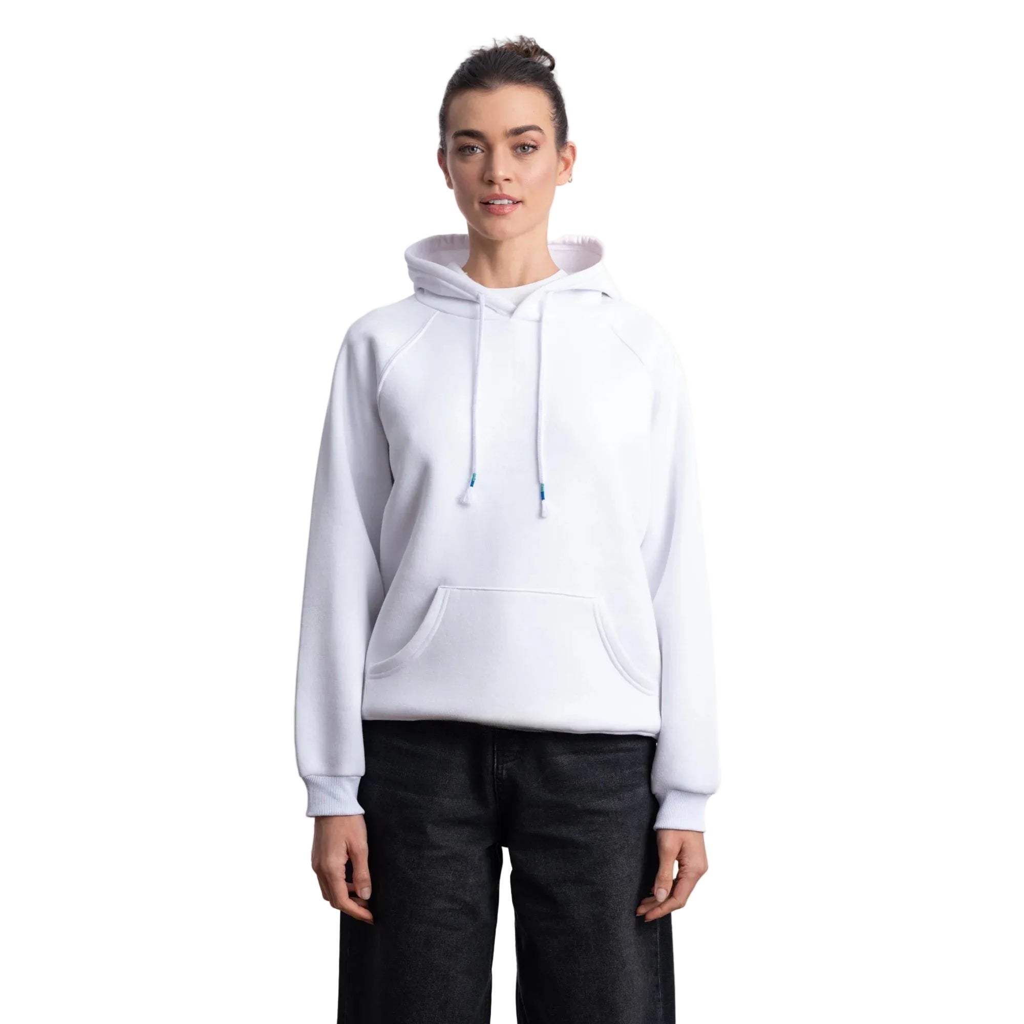 Kadın Beyaz Kapüşonlu Salaş Hoodie Sweatshirt - 2