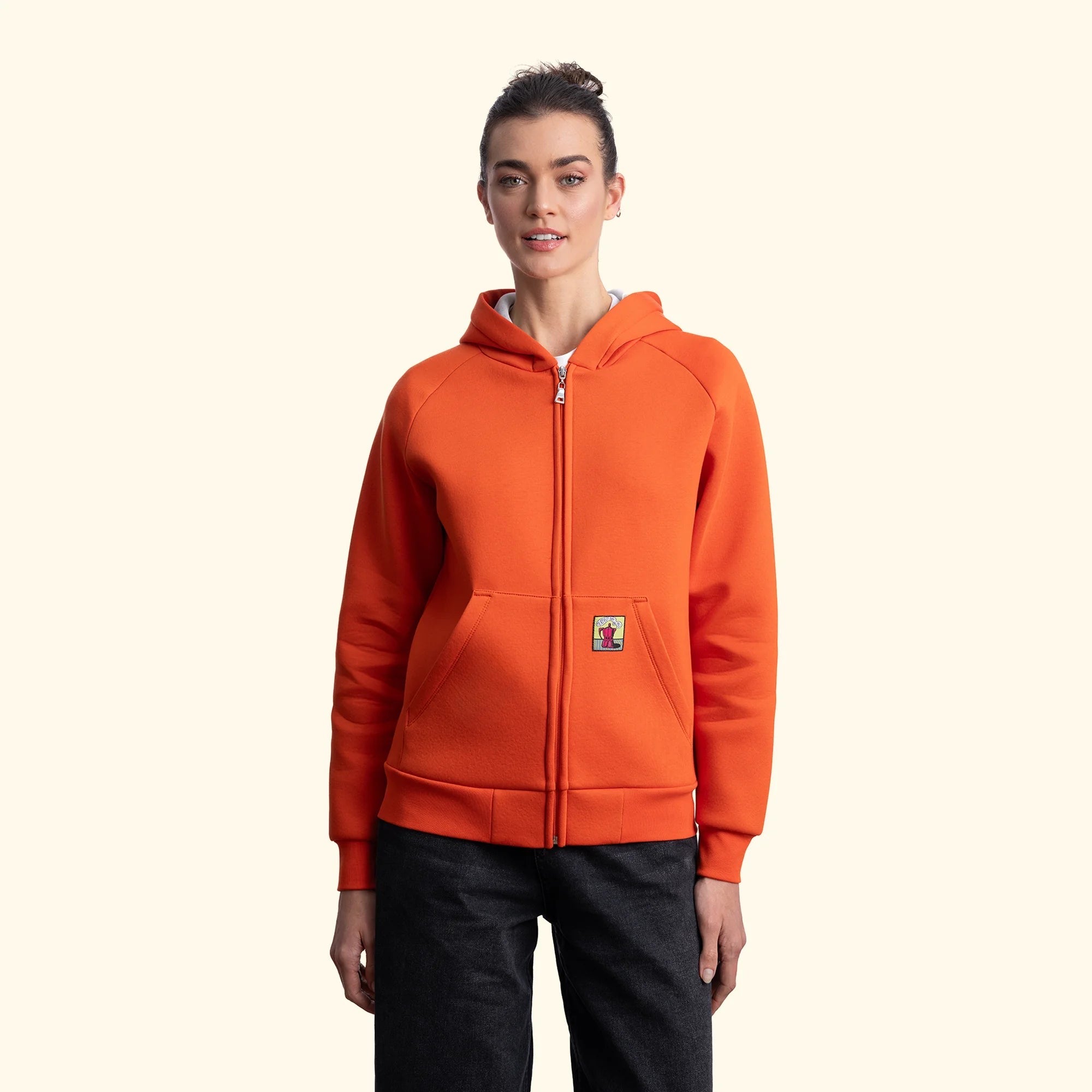 Kadın Oranj Su İtici Flok Kapüşonlu Sweatshirt Ceket - 7