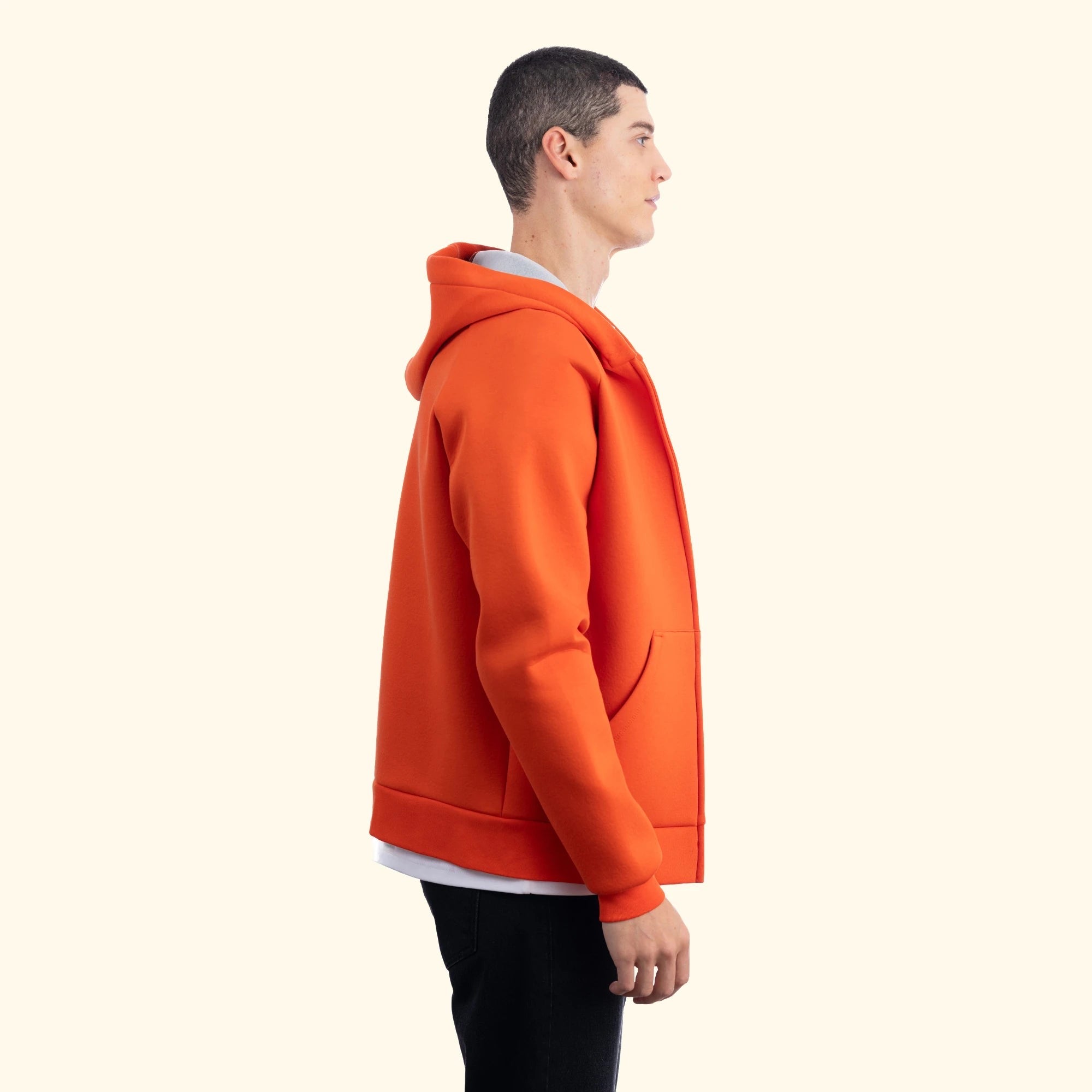 Erkek Oranj Su İtici Kapüşonlu Flok Sweatshirt Ceket - 8