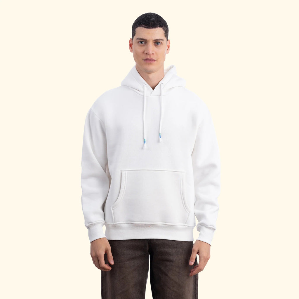 Erkek Ekru Kapüşonlu Kanguru Cepli Basic Sweatshirt Hoodie - 2