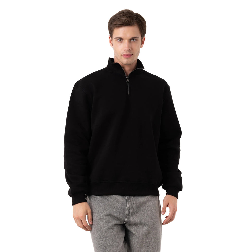 Erkek Siyah Yarım Fermuarlı Yakalı Rahat Kalıp Sweatshirt - 8