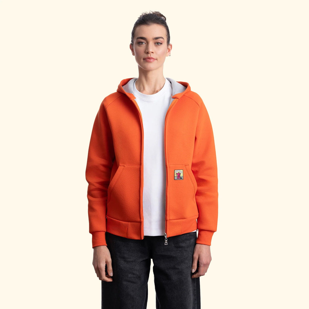 Kadın Oranj Su İtici Flok Kapüşonlu Sweatshirt Ceket - 8