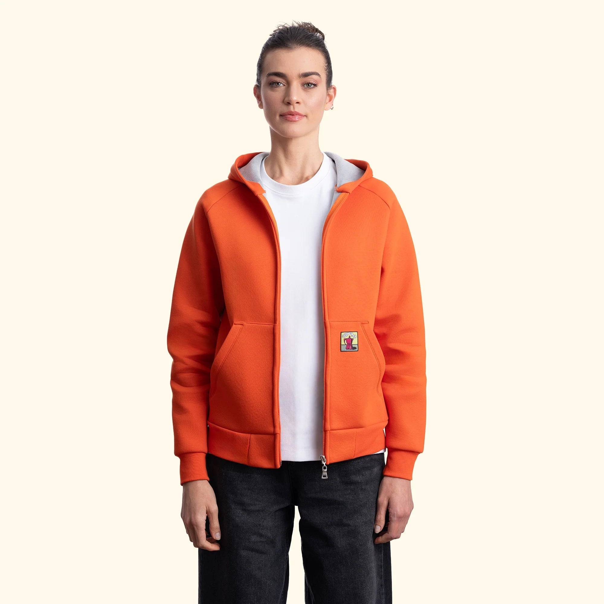 Kadın Oranj Su İtici Flok Kapüşonlu Sweatshirt Ceket - 8