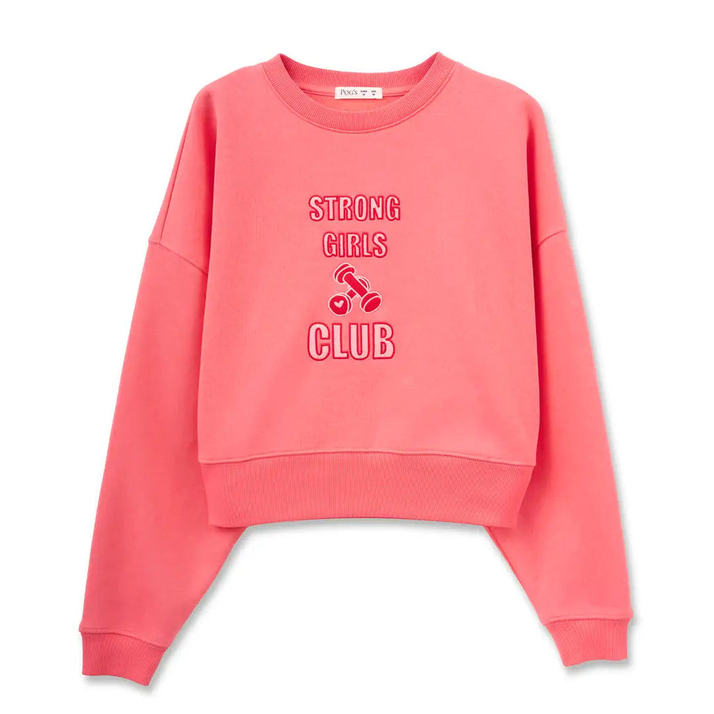 Kadın Pembe Strong Nakış Detaylı Crop Oversize Sweatshirt - 5