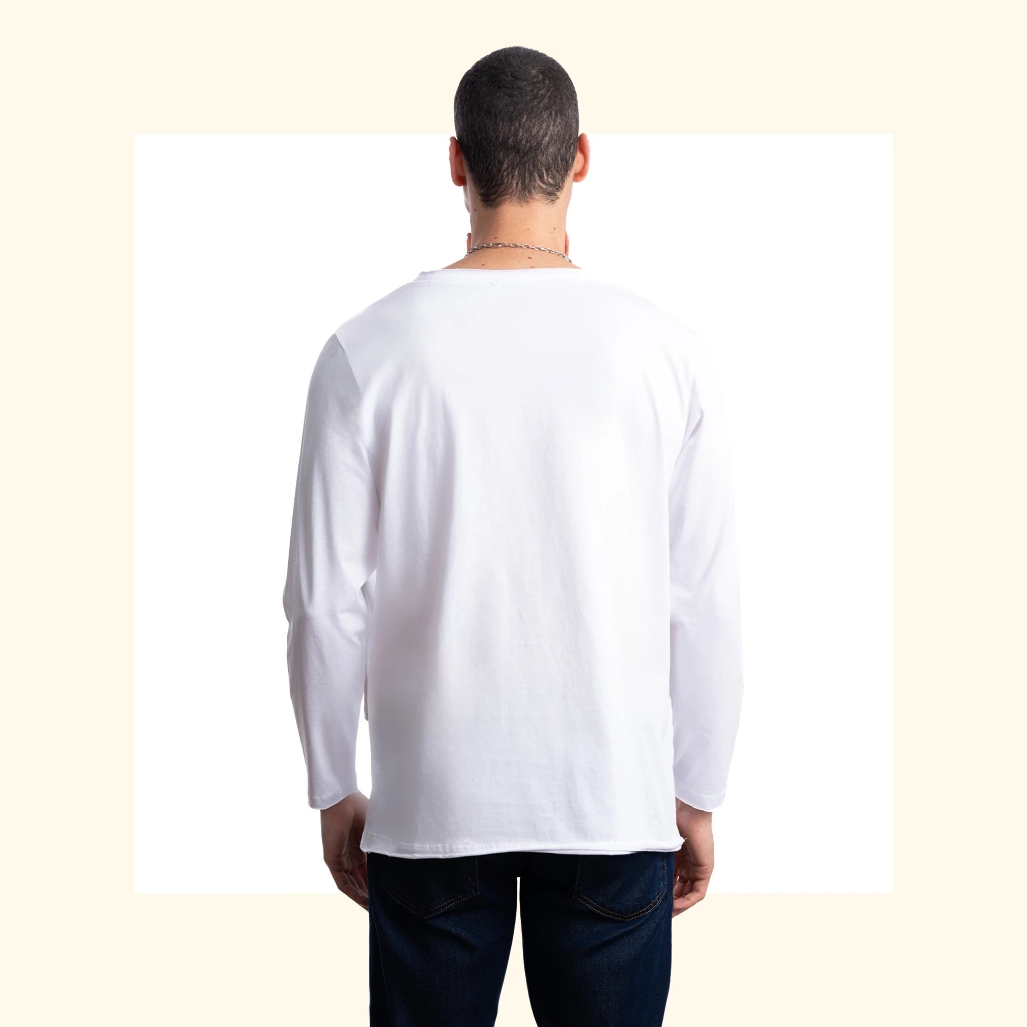 Erkek Beyaz %100 Pamuk Kesik Yaka Basic Regular Fit Sweatshirt - 4