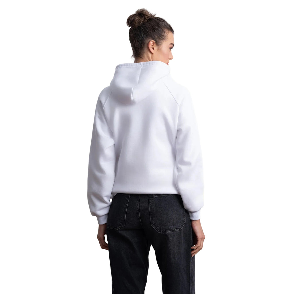 Kadın Beyaz Kapüşonlu Salaş Hoodie Sweatshirt - 4