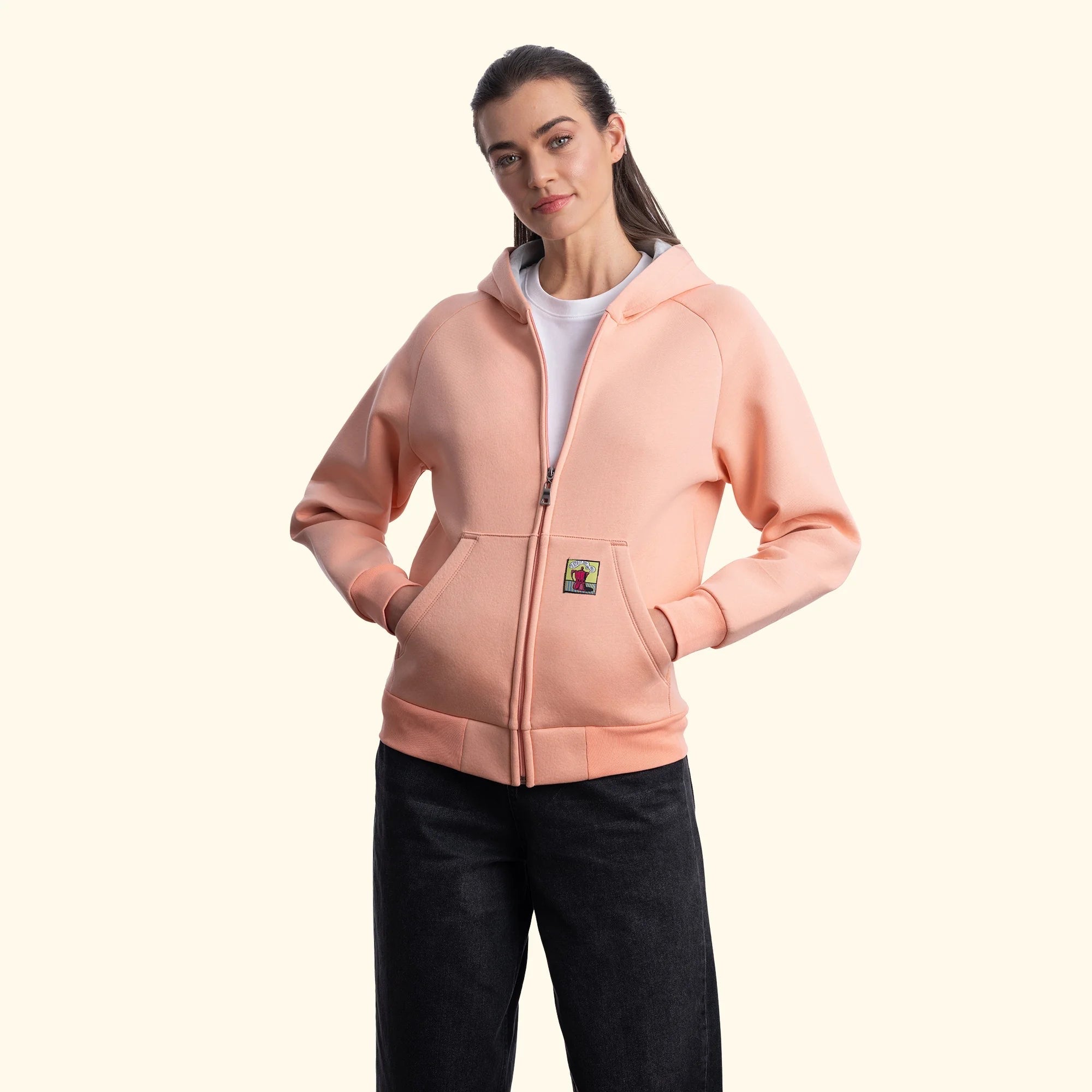 Kadın Yavruağzı Su İtici Flok Kapüşonlu Sweatshirt Ceket