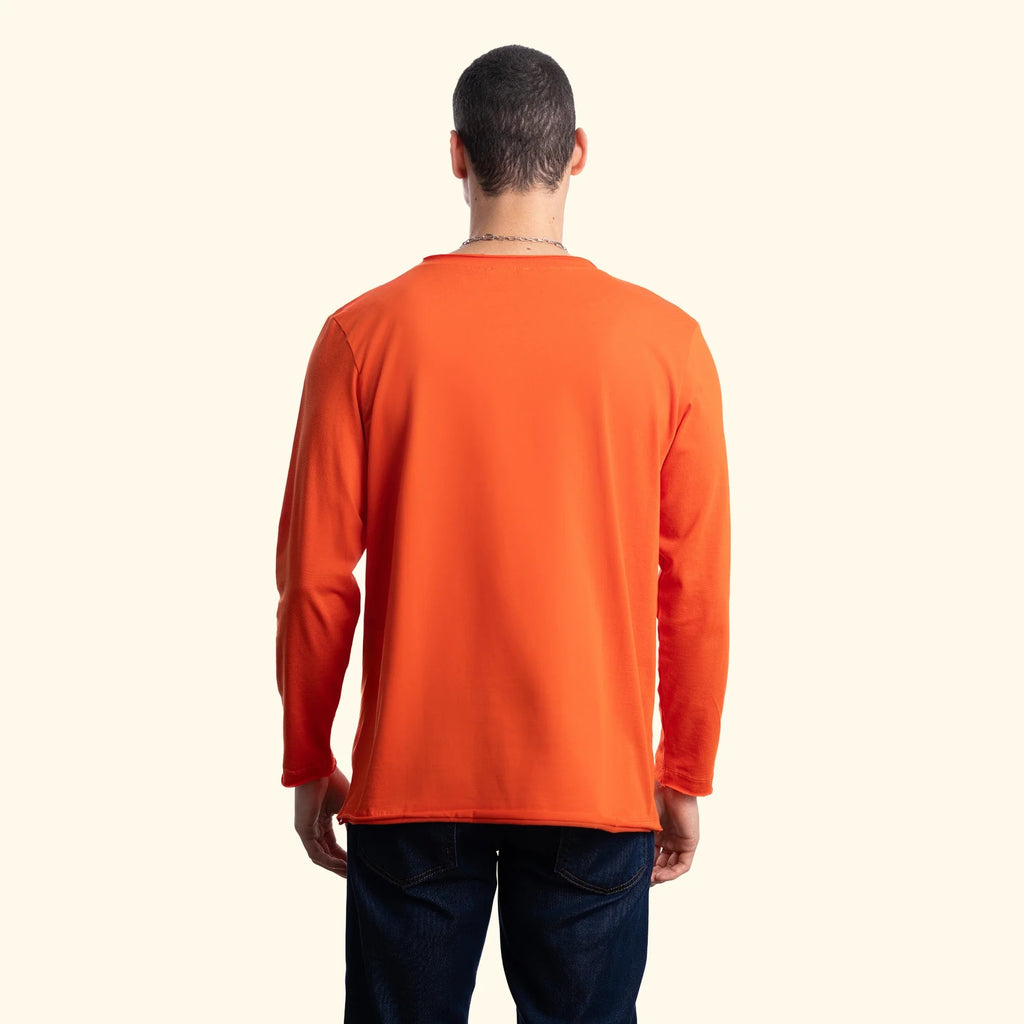 Erkek Turuncu %100 Pamuk Kesik Yaka Basic Regular Fit Sweatshirt - 2