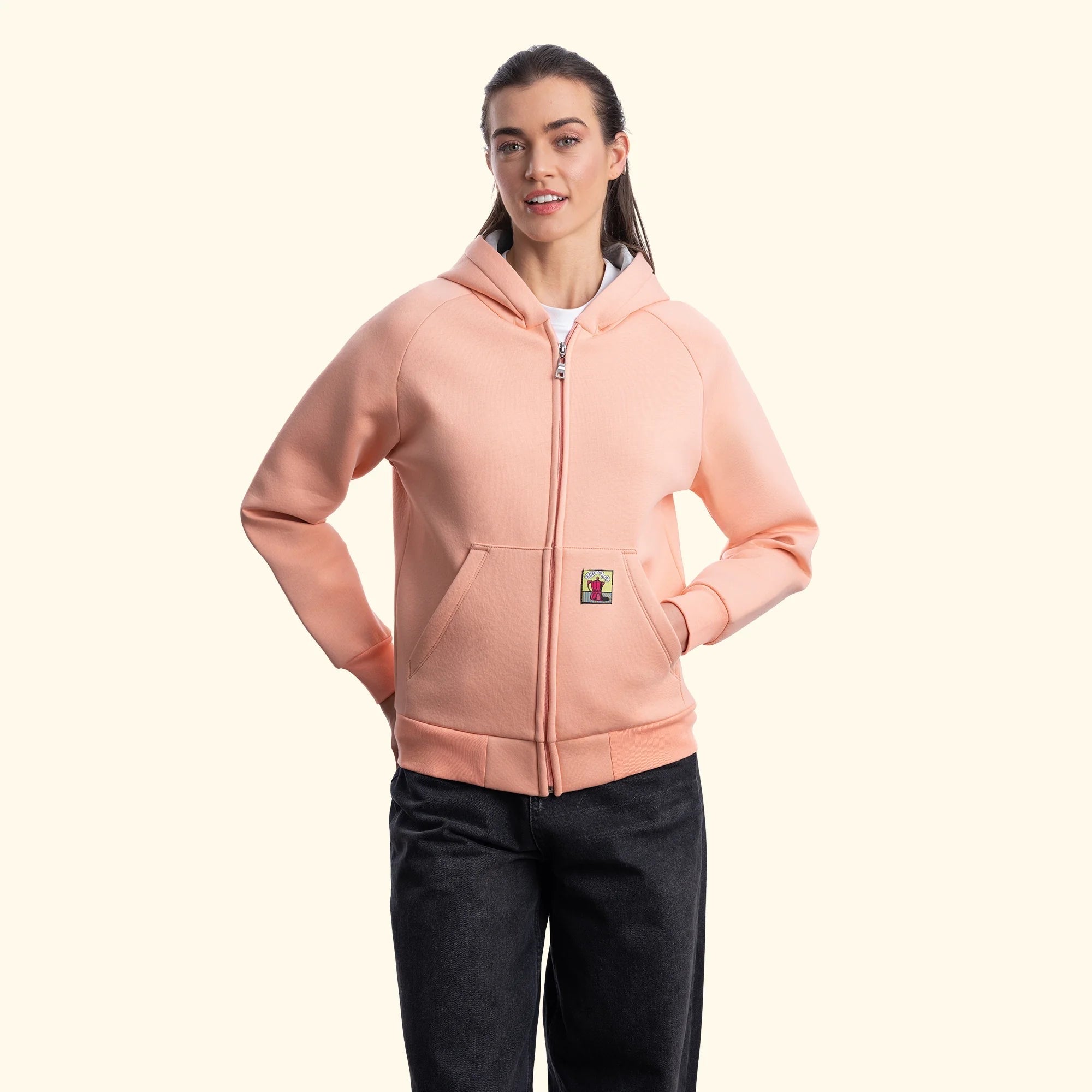 Kadın Yavruağzı Su İtici Flok Kapüşonlu Sweatshirt Ceket - 2
