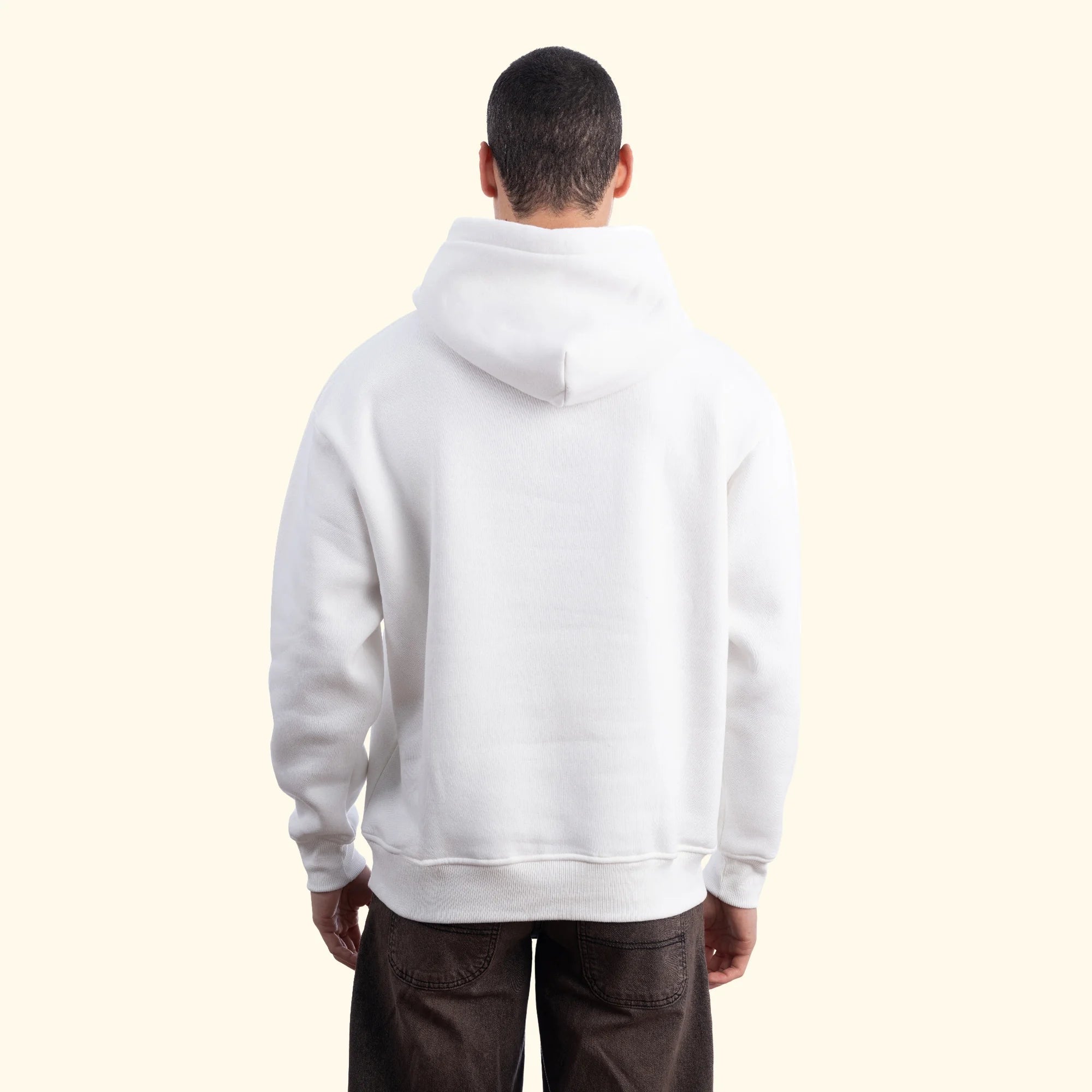 Erkek Ekru Kapüşonlu Kanguru Cepli Basic Sweatshirt Hoodie - 4