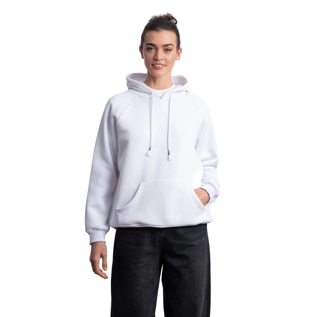 Kadın Beyaz Kapüşonlu Salaş Hoodie Sweatshirt - 5