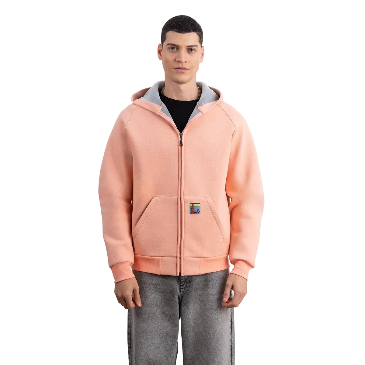 Erkek Su İtici Kapüşonlu Flok Sweatshirt Ceket - Yavruağzı