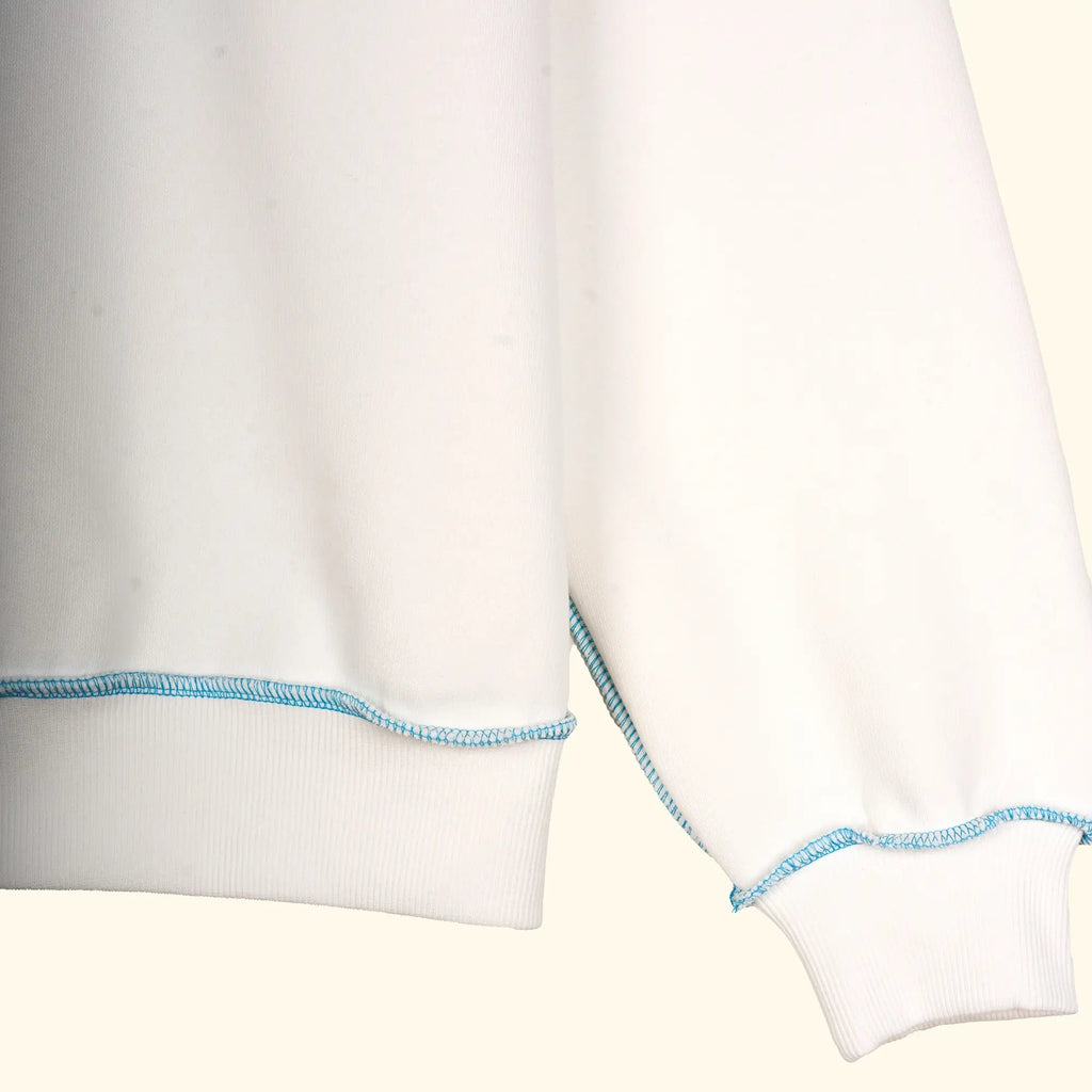 Kadın Beyaz-Mavi Kontrast Dikişli Oversize Salaş Sweatshirt - 4