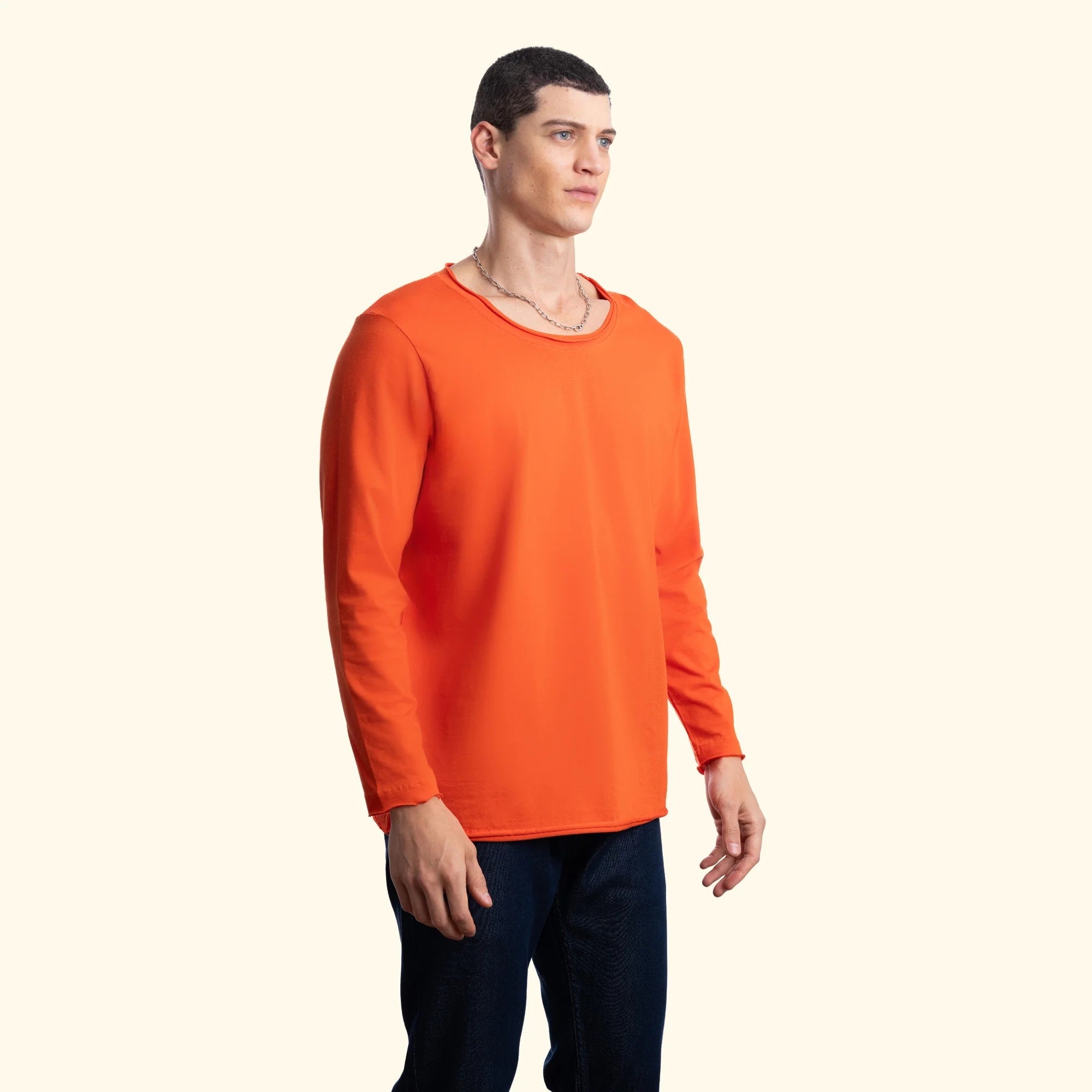 Erkek Turuncu %100 Pamuk Kesik Yaka Basic Regular Fit Sweatshirt - 3