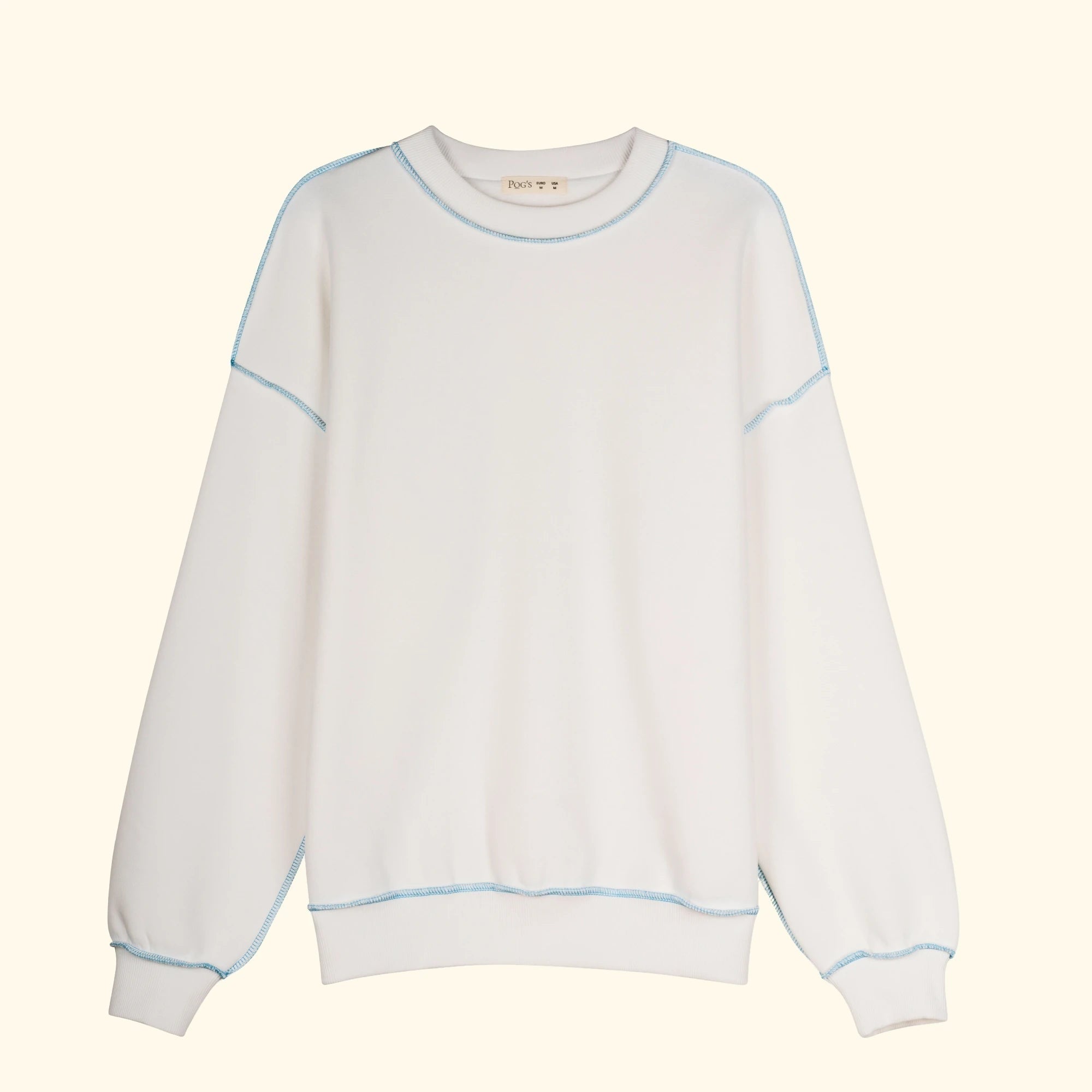 Kadın Beyaz-Mavi Kontrast Dikişli Oversize Salaş Sweatshirt - 5