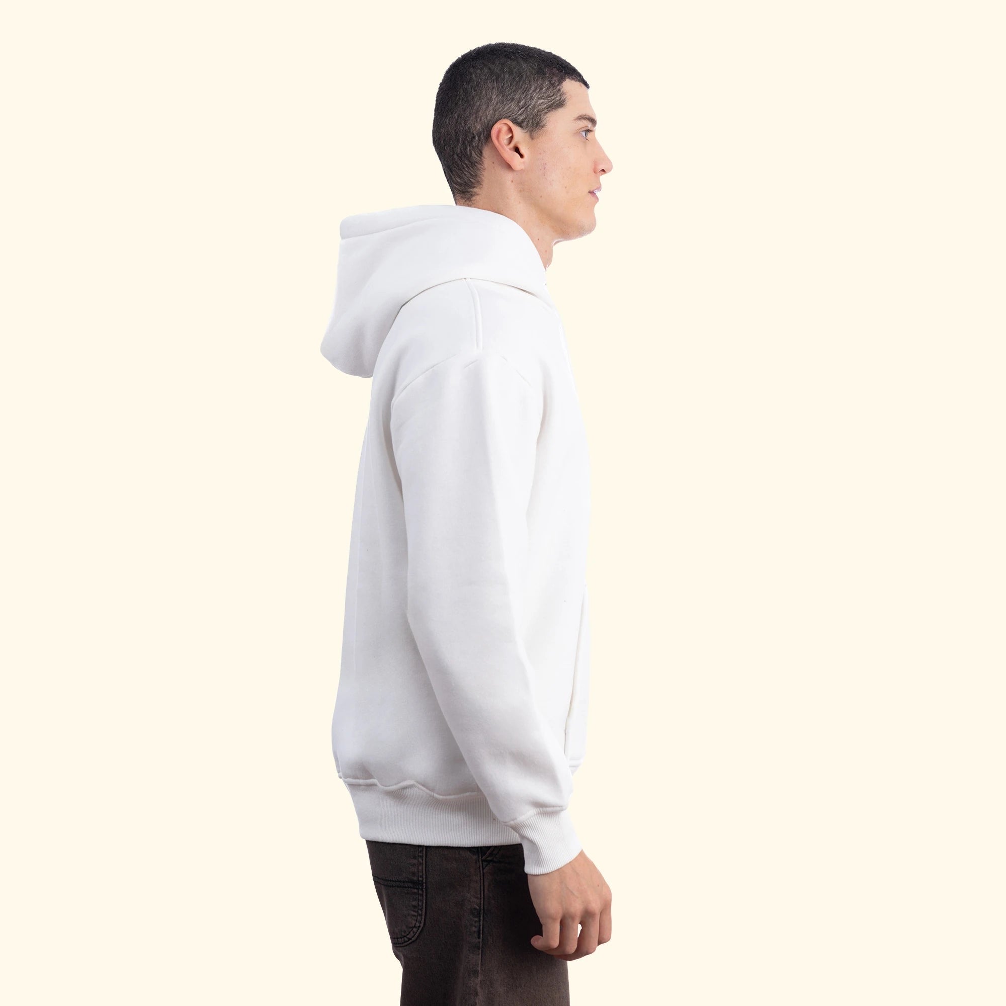 Erkek Ekru Kapüşonlu Kanguru Cepli Basic Sweatshirt Hoodie - 5