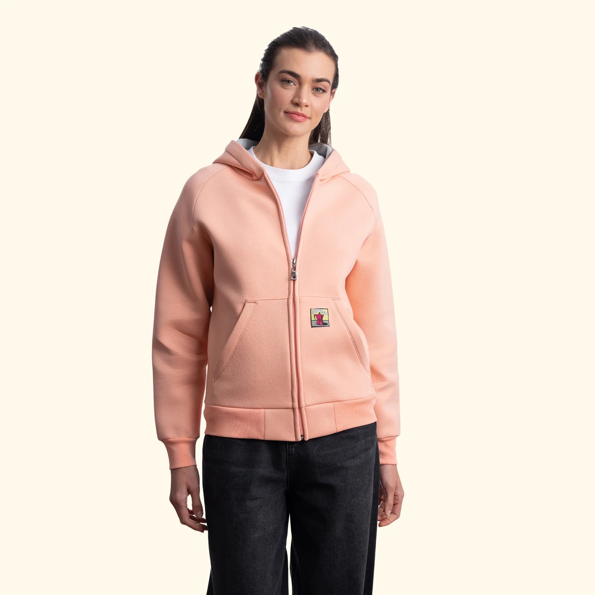 Kadın Yavruağzı Su İtici Flok Kapüşonlu Sweatshirt Ceket - 3