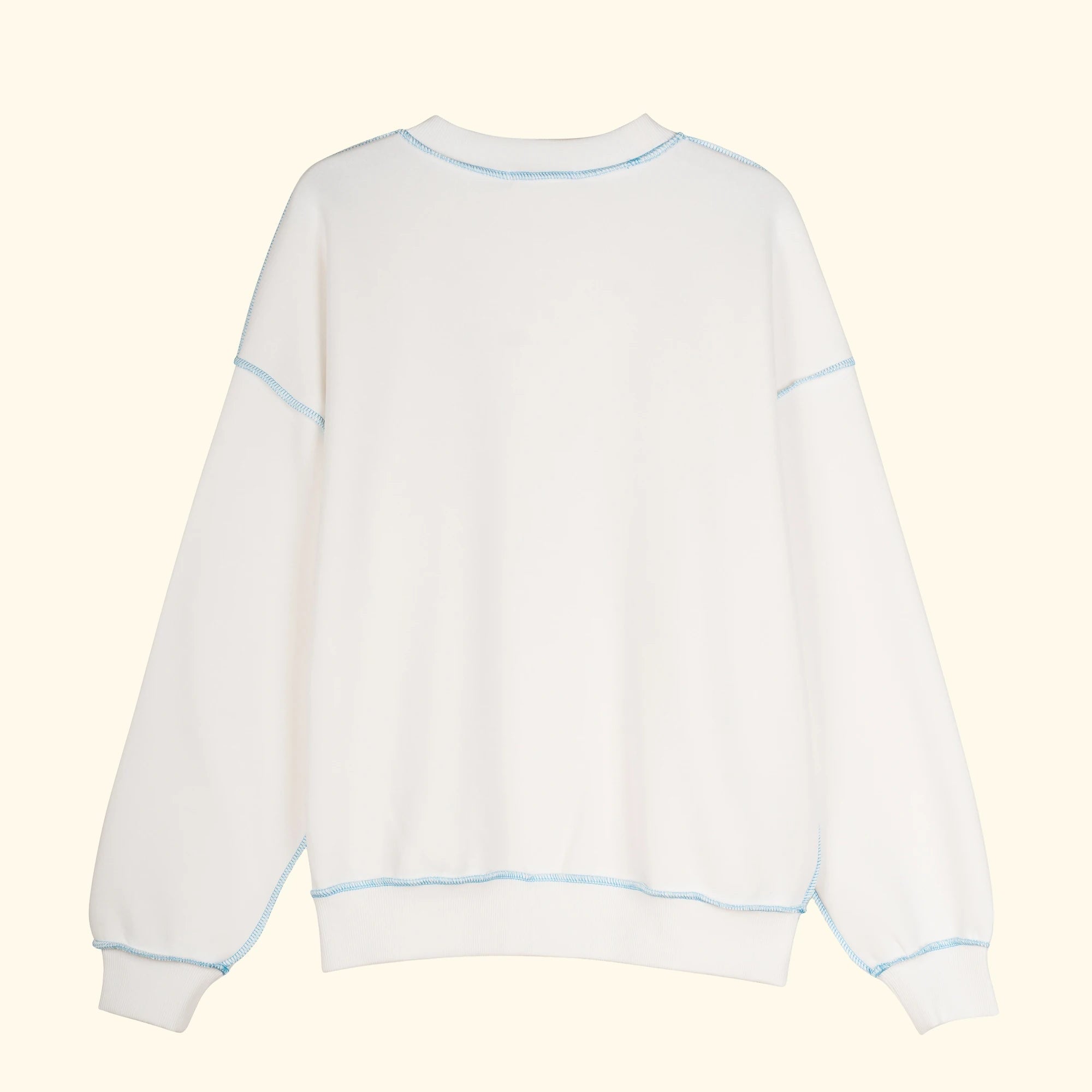 Kadın Beyaz-Mavi Kontrast Dikişli Oversize Salaş Sweatshirt - 6
