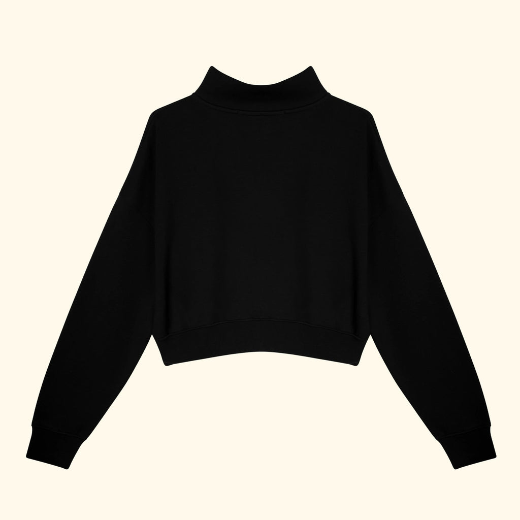 Kadın Siyah Yarım Fermuarlı Dik Yaka Crop Sweatshirt - 4