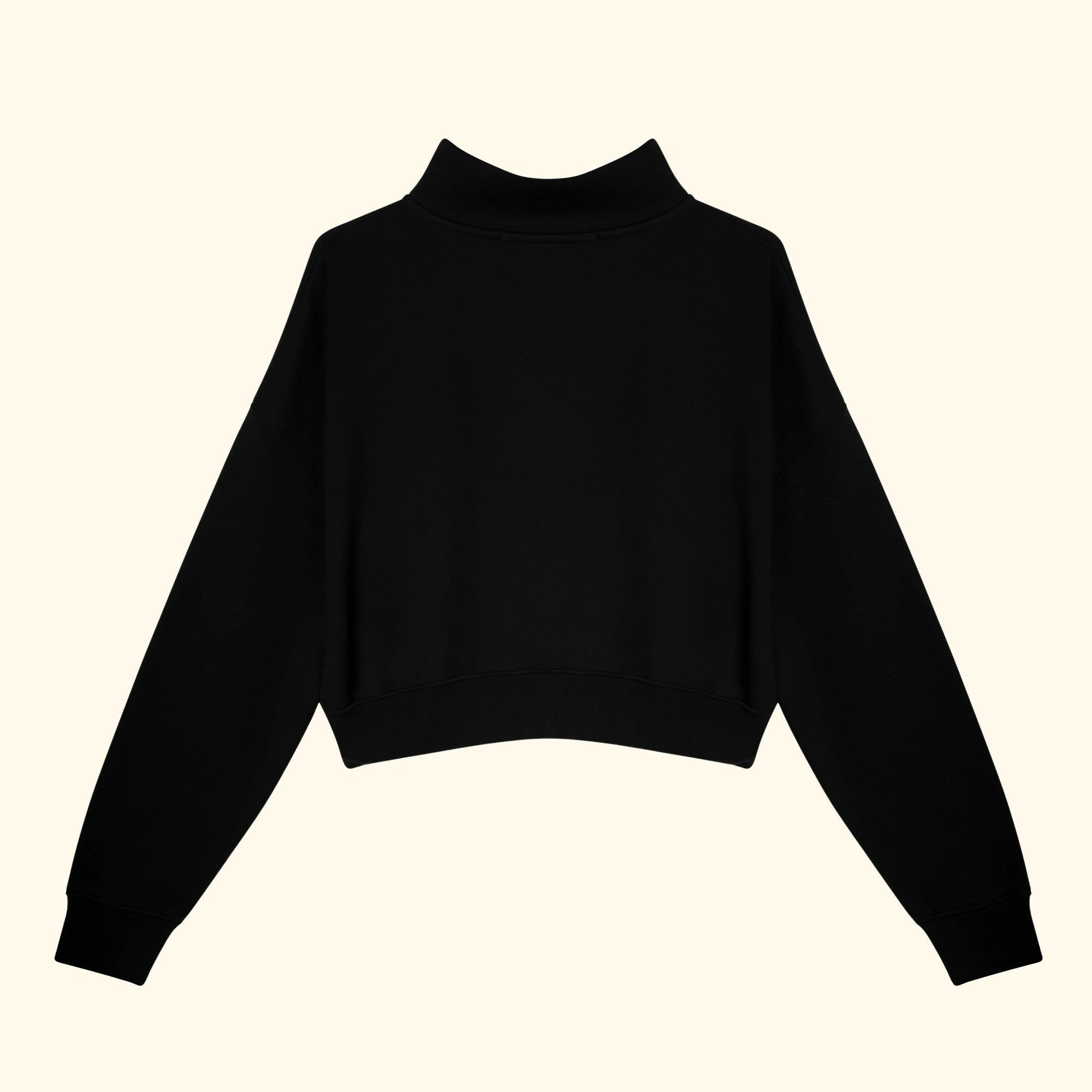 Kadın Siyah Yarım Fermuarlı Dik Yaka Crop Sweatshirt - 4