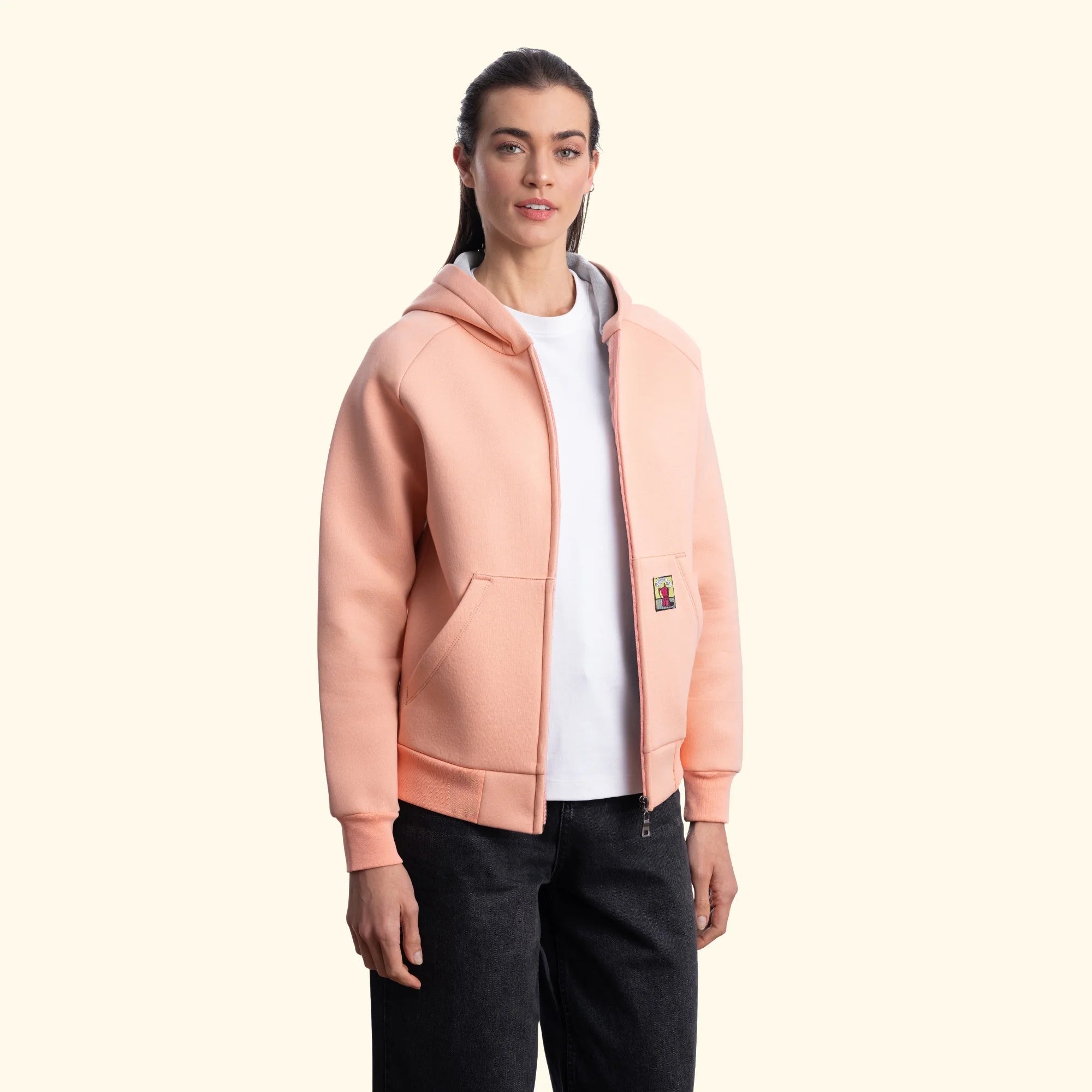 Kadın Yavruağzı Su İtici Flok Kapüşonlu Sweatshirt Ceket - 4