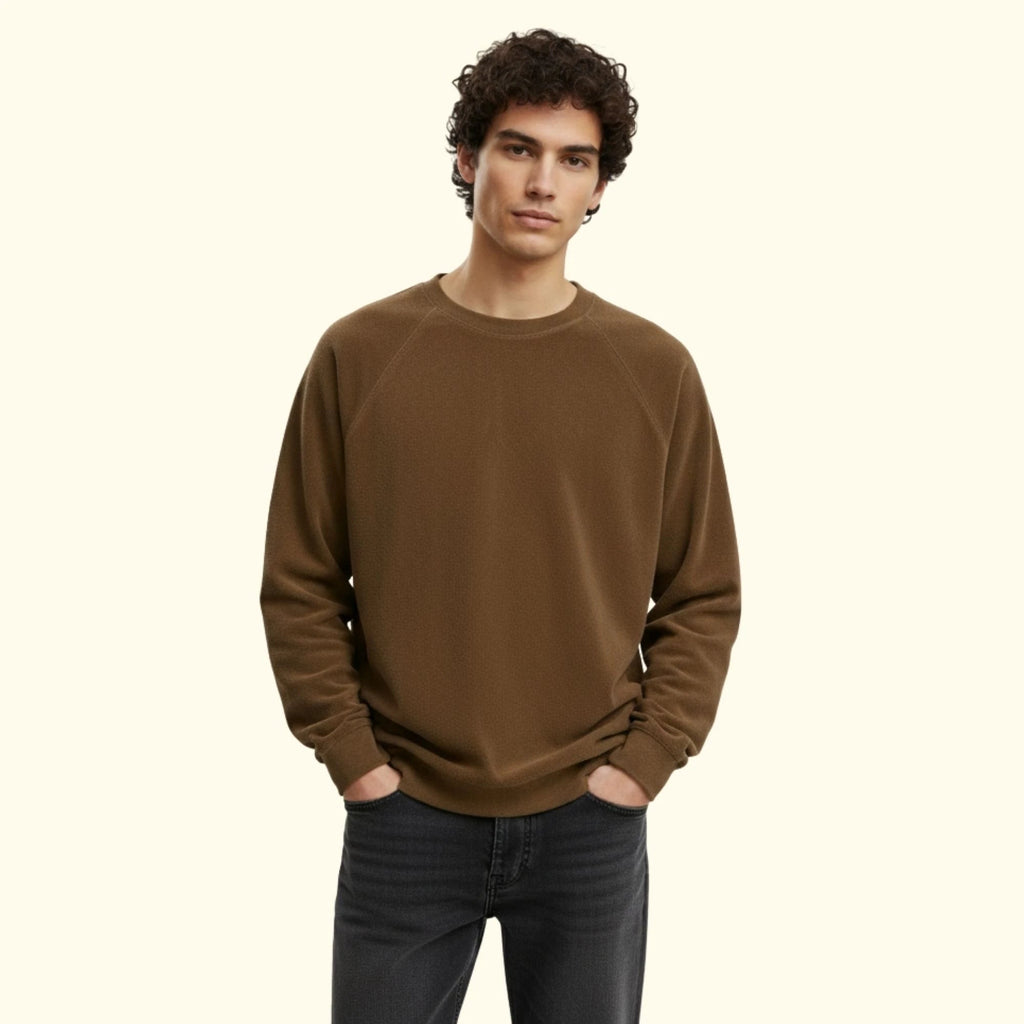 Erkek Kahve Havlu Kumaş Regular Fit Sweatshirt