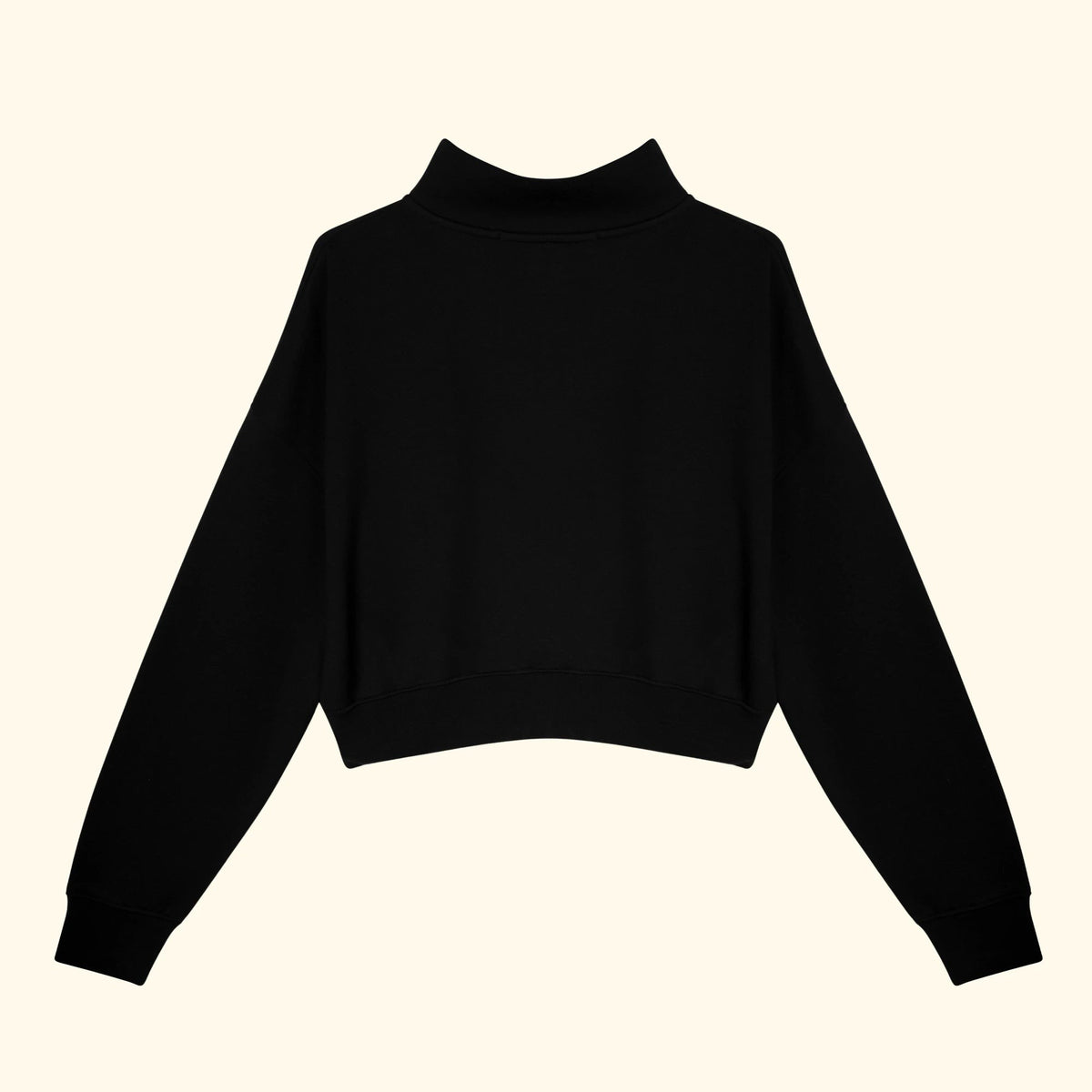 Kadın Yarım Fermuarlı Dik Yaka Crop Sweatshirt - Siyah