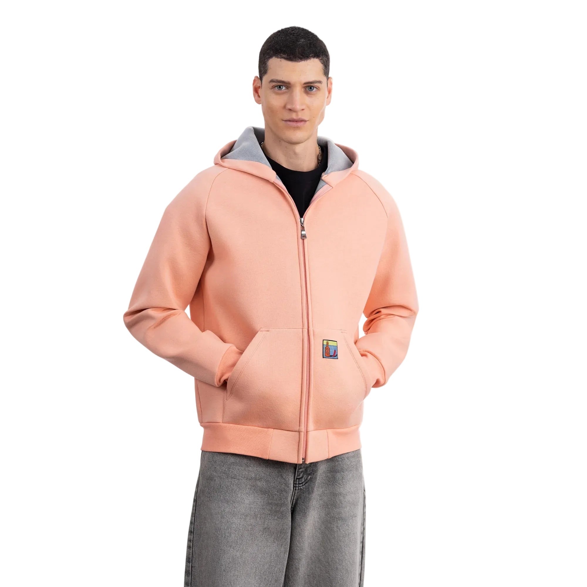 Erkek Yavruağzı Su İtici Kapüşonlu Flok Sweatshirt Ceket - 4