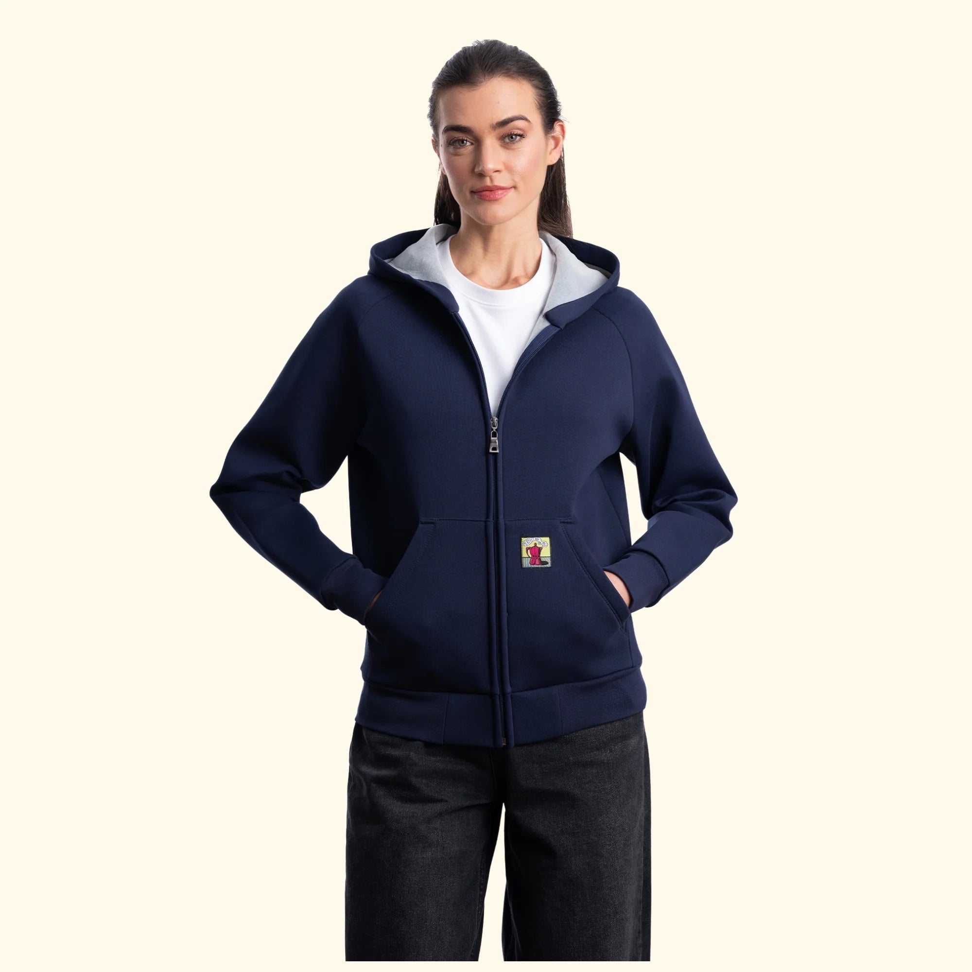 Kadın Lacivert Su İtici Flok Kapüşonlu Sweatshirt Ceket