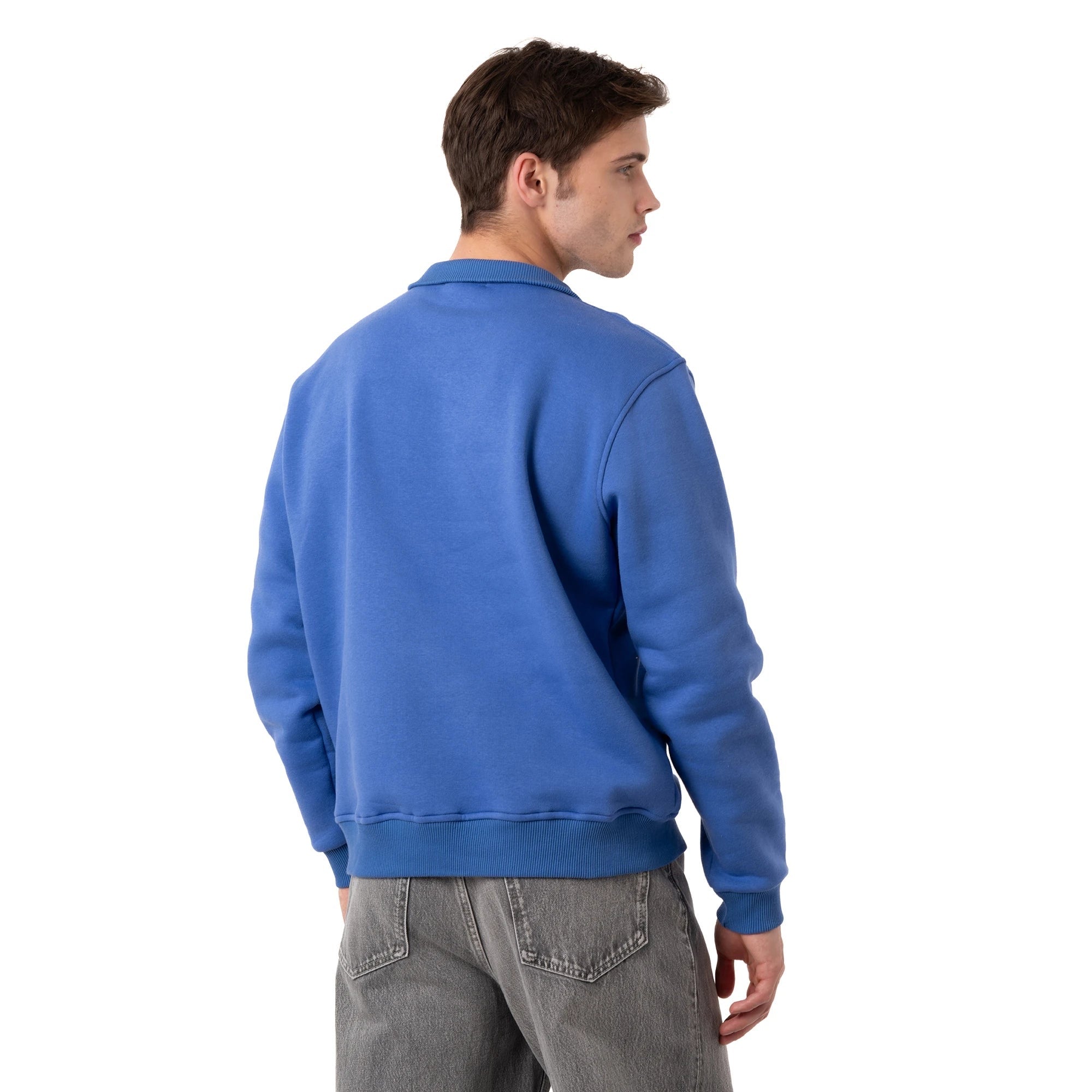 Erkek İndigo Yarım Fermuarlı Yakalı Rahat Kalıp Sweatshirt - 4