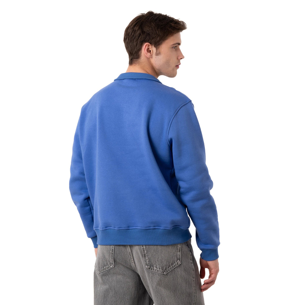 Erkek Yarım Fermuarlı Yakalı Rahat Kalıp Sweatshirt - İndigo