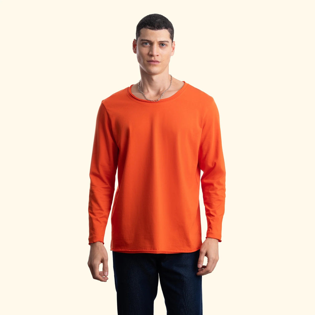 Erkek Turuncu %100 Pamuk Kesik Yaka Basic Regular Fit Sweatshirt